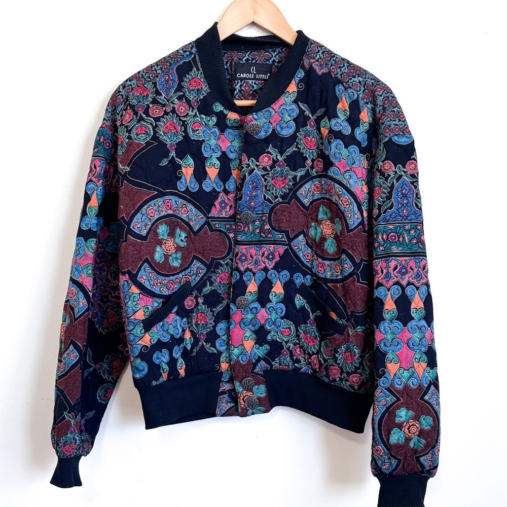 Vintage Carole Little Boho‎ Bomber Jacket Size M Floral Cottage Artsy Hippie USA - Picture 2 of 10